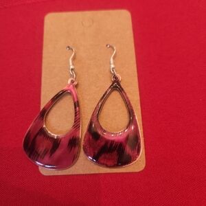 Vibrant Pink and Black Teardrop Earrings